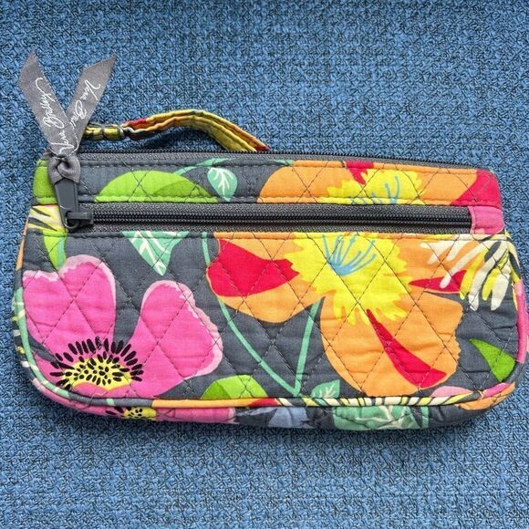 Vera Bradley Jazzy Blooms Wristlet Phone Case Wallet Purse Grey Floral Tropical - Picture 1 of 6